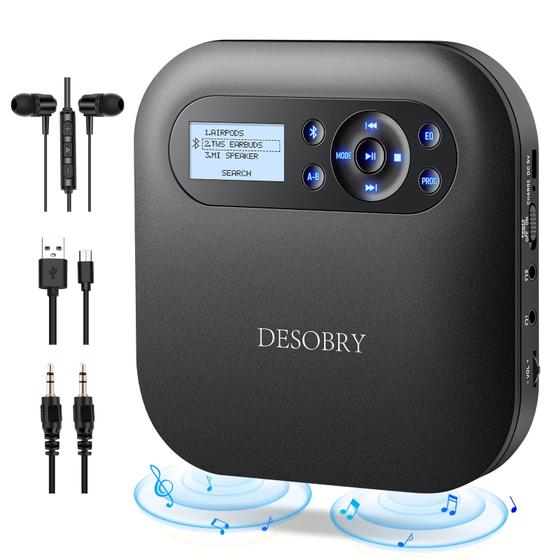 Imagem de Leitor de CD Desobry Bluetooth portátil com alto-falantes 2000mAh