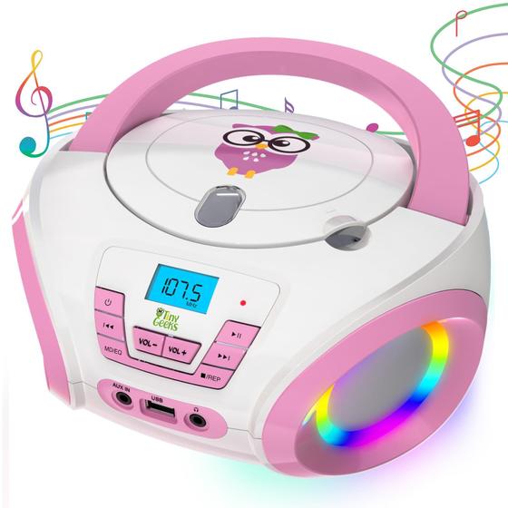 Imagem de Leitor de CD infantil Boombox TinyGeeks Tunes e rádio FM rosa