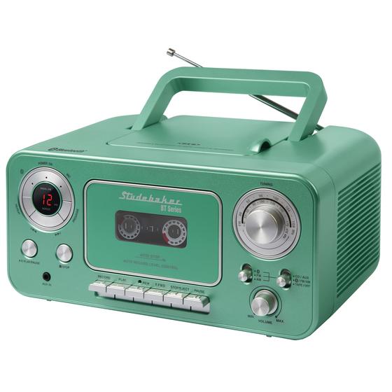 Leitor de CD Portátil Estéreo Studebaker com Bluetooth - Cores Azul-Verde e Prata