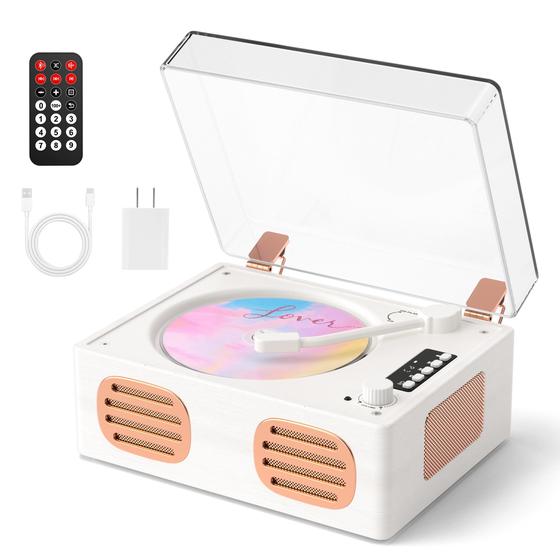 Imagem de Leitor de CD Portátil Mangostan com Alto-Falantes Hi-Fi Duplos e Bluetooth - Branco