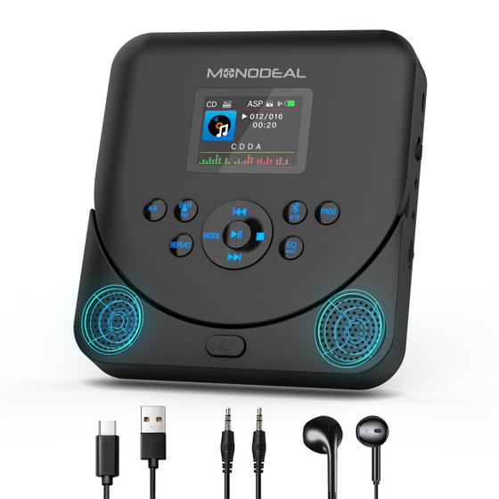 Imagem de Leitor de CD Portátil MONODEAL com Bluetooth, Alto-Falantes e Rádio FM