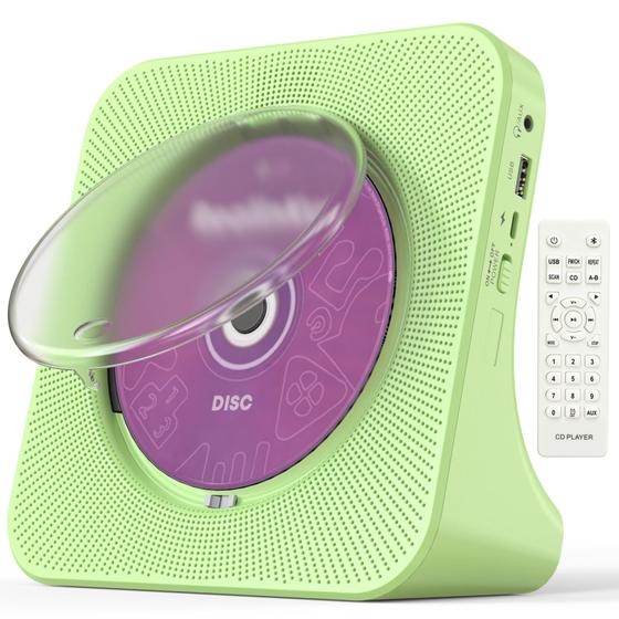 Imagem de Leitor de CD Portátil RealInkus Green com Bluetooth, Rádio FM e Alto-Falantes