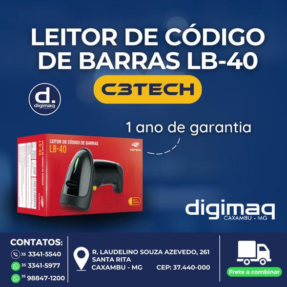 Imagem de Leitor de Codigo de Barras C3Tech, 1D, Sensor a Laser, USB - LB-40BK