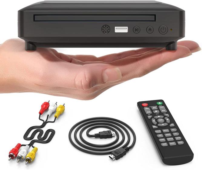 Imagem de Leitor de mini DVD HDMI para TV 1080P, Cabo HDMI e RCA, PAL/NTSC integrado