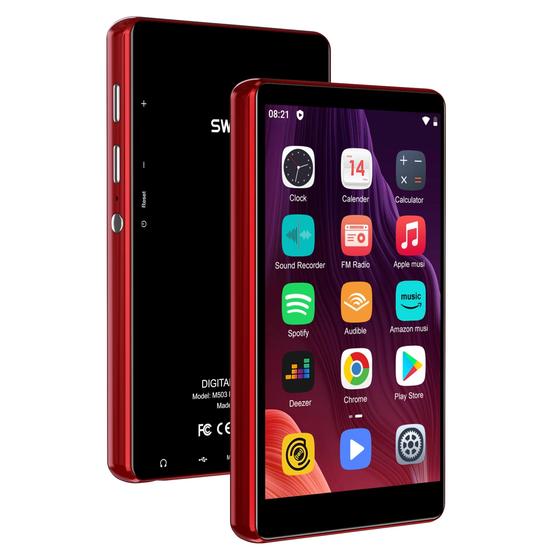 Imagem de Leitor MP3/MP4 SWOFY M503Pro com Bluetooth, Wi-Fi e Spotify - 80GB + Expansão até 512GB (Vermelho)