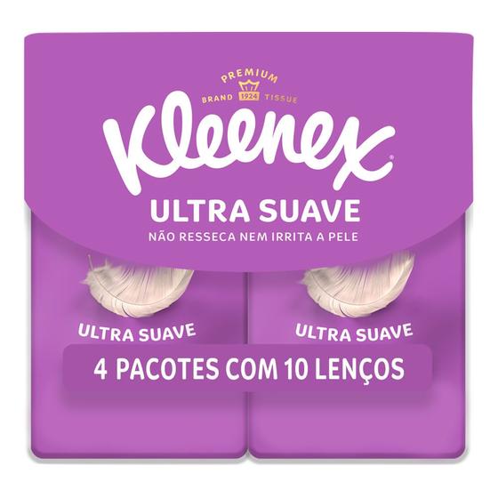 Imagem de Lenço de Papel Kleenex Ultra Suave Bolso 4 Pacotes com 10 Unidades Cada