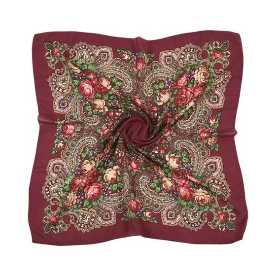 Lenço Quadrado Floral Étnico Feminino (80x80cm) - Estilo Russo - Bandana e