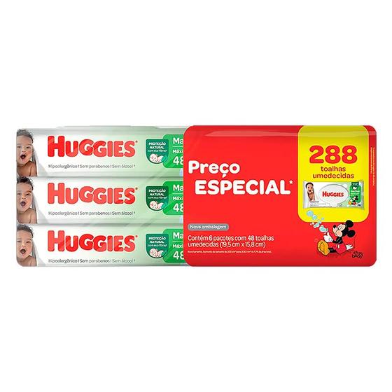 Imagem de Lenço Umedecido Huggies Max Clean Kit 6 pacotes com 48 unidades cada