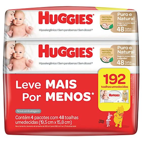 Imagem de Lenço Umedecido Huggies Puro & Natural Leve 4 e Pague 3 Unidades