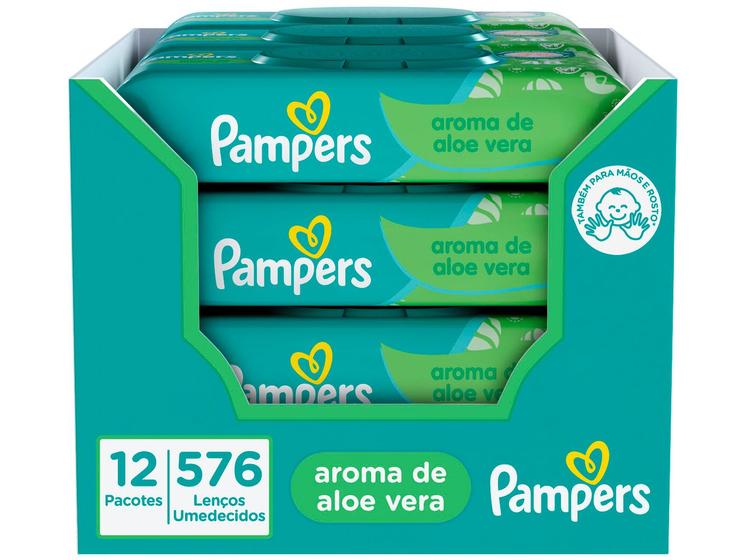 Imagem de Lenço Umedecido Pampers Aloe Vera 12 Pacotes com 48 Unidades Cada