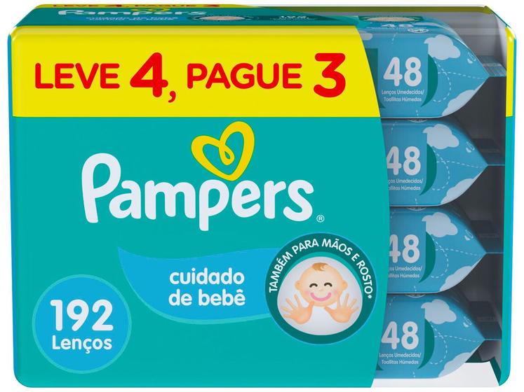 Imagem de Lenço Umedecido Pampers Cuidado de Bebê 4 Pacotes com 48 Unidades Cada