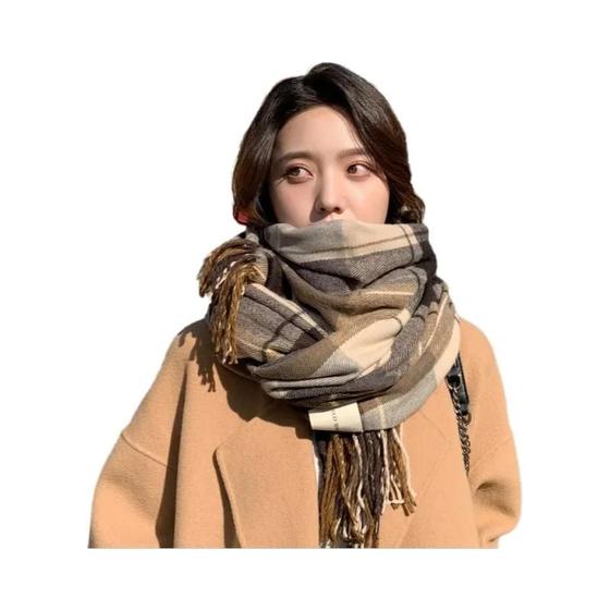 Imagem de Lenço Xadrez Engrossado Feminino - Estilo Coreano para Inverno