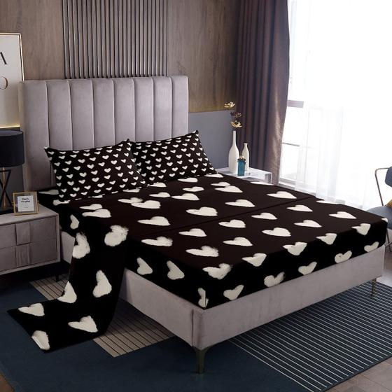 Imagem de Lençóis de cama Erosebridal em tamanho real com coração branco e preto