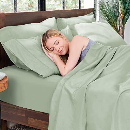 Imagem de Lençóis de Hotel Direct 100% Bamboo Sheets - California King Size Sheet and Pillowcase Set - Refrigeração, Conjuntos de Roupa de Cama de 4 Peças - Verde Claro