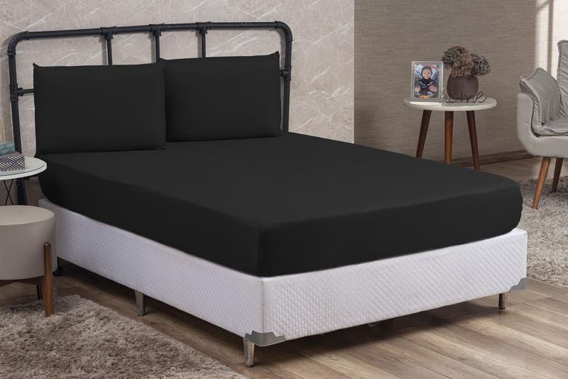 Imagem de Lençol Cama Box Queen Size 3 peças Liso com Elástico e Fronhas Barato