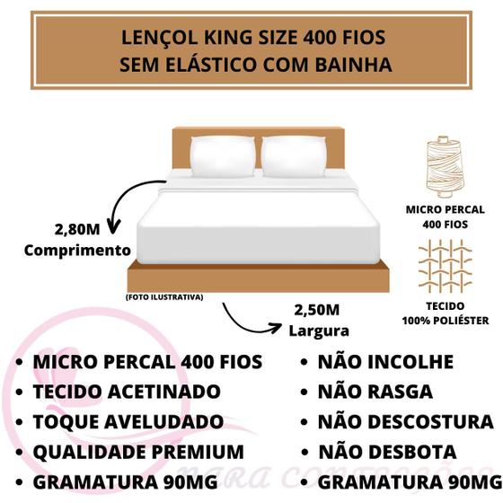 Imagem de Lençol Cama King 400 Fios Acetinado e Aveludado sem Elástico Toque Macio