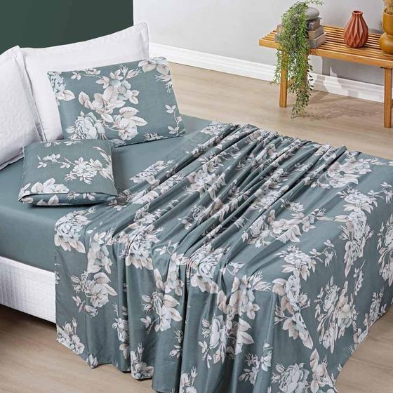 Imagem de Lençol Cama Queen Celi Micropercal 200 Fios - Verde Floral