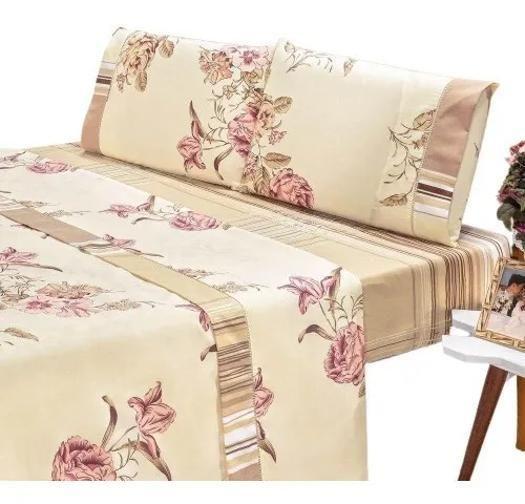 Imagem de Lençol Casal 4 Peças Estampas Lindas Luxo Cama Box Linha