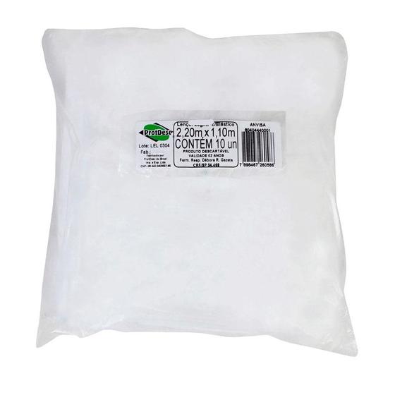 Imagem de Lençol com Elástico Branco 2,20 m x 1,10 cm (PROTDESC) - Pacote com 10 Unidades