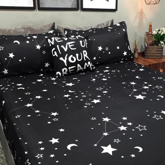 Imagem de Lençol Com Elástico Casal Comum 4 Un Star Decor Com Almofada