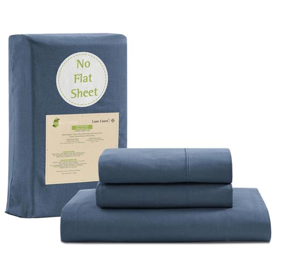 Imagem de Lençol com Elástico King Size LANE LINEN - 100% Algodão Orgânico Azul