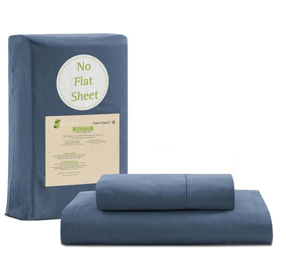 Imagem de Lençol com Elástico LANE LINEN Twin XL - 100% Algodão Orgânico Azul