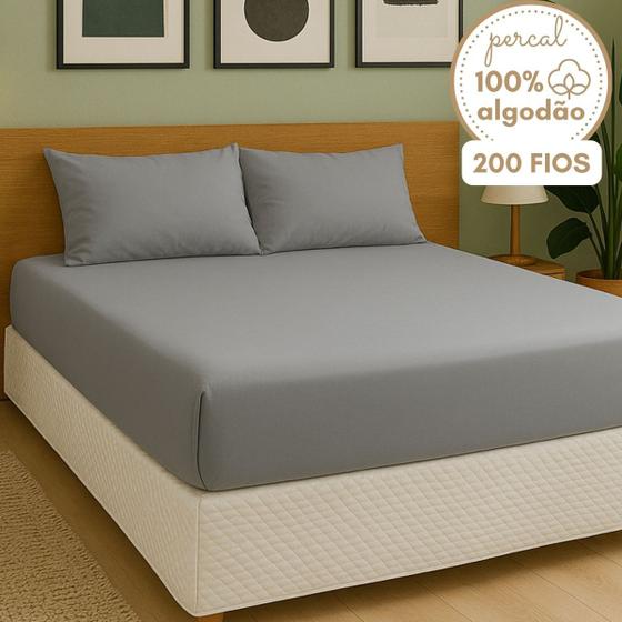 Imagem de Lençol com Fronha Queen  Algodão 200 Fios Percal Cores Classicas Clean