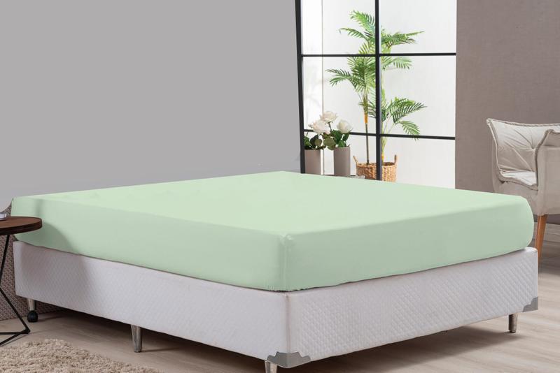 Imagem de Lençol De Cama Casal Queen Verde Percal 180 Fios Algodão