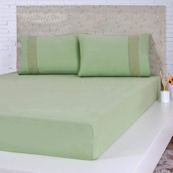 Imagem de Lençol De Malha Queen Fio Pentenado Com Elástico Bela Cama Verde - Bene Casa
