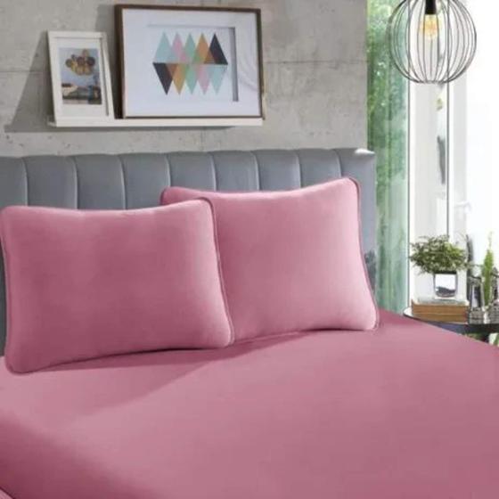 Imagem de Lençol de Malha Solteiro com Elástico Rubi Liso 100% Algodão ROSA