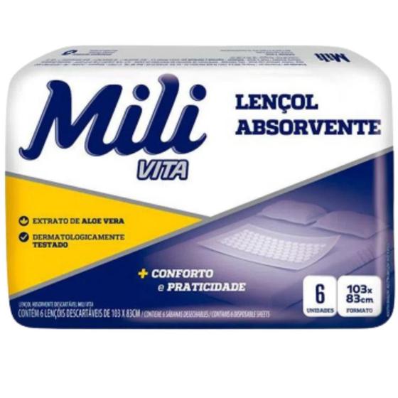 Imagem de Lençol Descartável Absorvente Mili Vita Adulto 6 Unidades