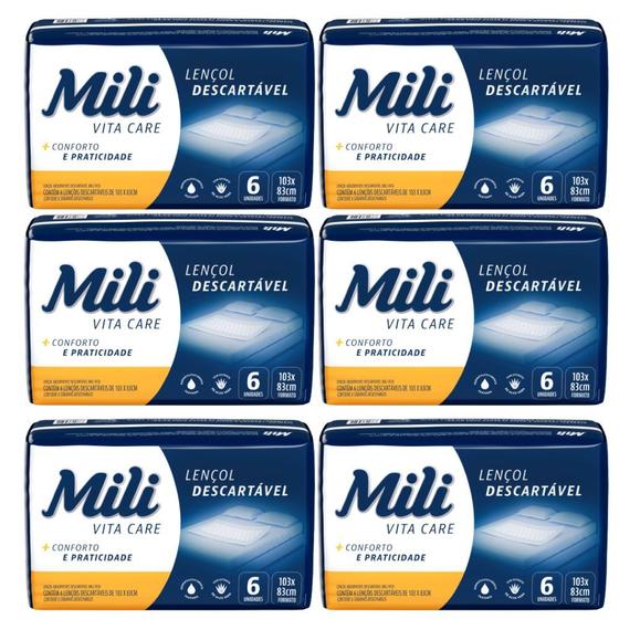 Imagem de Lençol Descartável Absorvente Mili Vita p/adulto 6 pacotes com 6 lençóis (Total:36 lençóis)