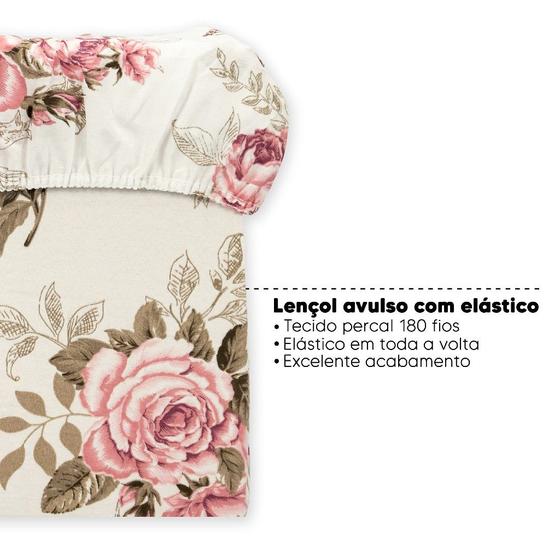 Imagem de Lençol King Avulso Elástico Estampado Percal 180 Fios