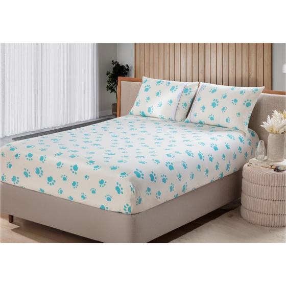 Imagem de Lençol Malha Casal Box Queen Estampado C/ Elástico + 02 Porta Travesseiros com Zíper e Lese