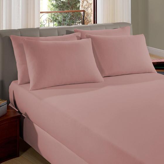 Imagem de Lençol Malha King Size Com Elástico Cor Rosa Camafeu 1,90cm x 2,00cm 100% Algodão Sul Brasil
