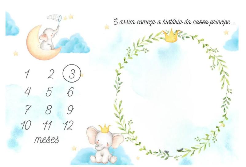 Imagem de Lençol Mêsversário Cenário Para Fotos Bebê Elefante Menino