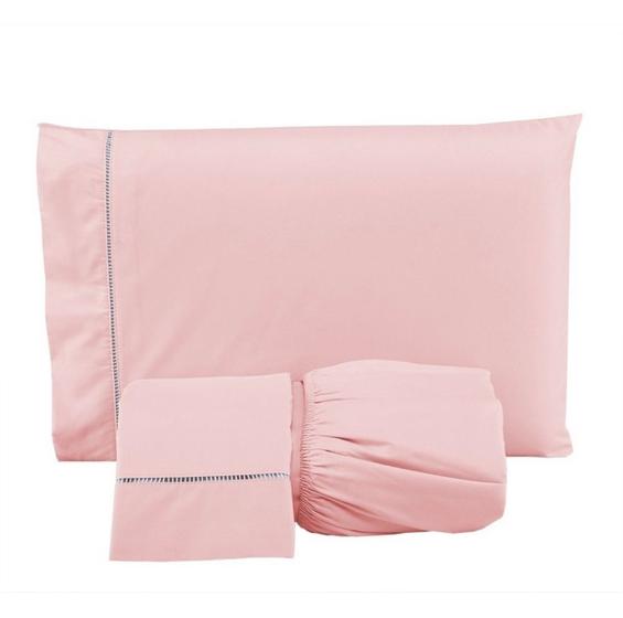 Imagem de Lençol Queen 400 Fios 3 Peças Toque 100% Macio com Fronhas Rose
