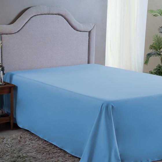 Imagem de Lençol Queen Avulso Sem Elástico Premium Micro Percal 400 Fios Liso Azul Piscina