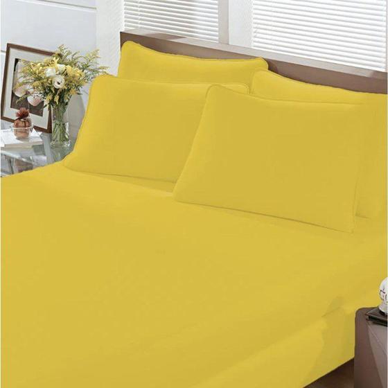 Imagem de Lençol queen basic rolinho malha liso bouton - amarelo