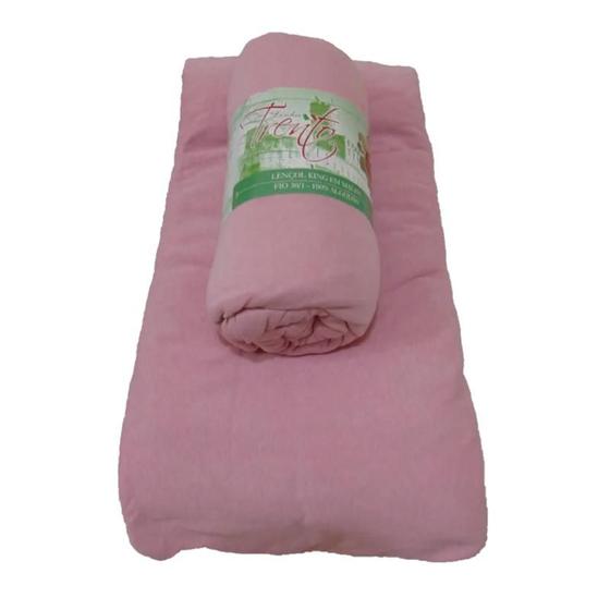 Imagem de Lençol Solteiro Camitalia 100% Algodão Cor Rosa Fio 30/1 Com Elástico Linha Trento