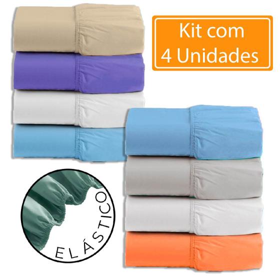 Imagem de  Lençol Solteiro Com Elástico Kit 4 Unidades Percal Cama Box Coloridos 
