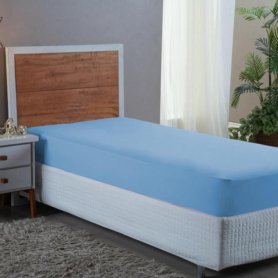 Imagem de Lençol Solteiro Elástico 400 Fios ul Claro 88x188x30cm