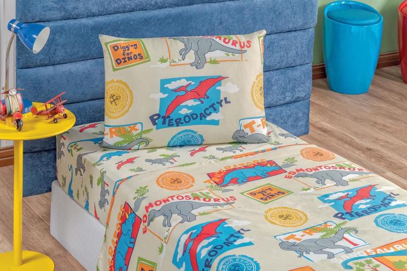 Imagem de Lençol Solteiro Infantil Com Elástico Dino 3 Peças