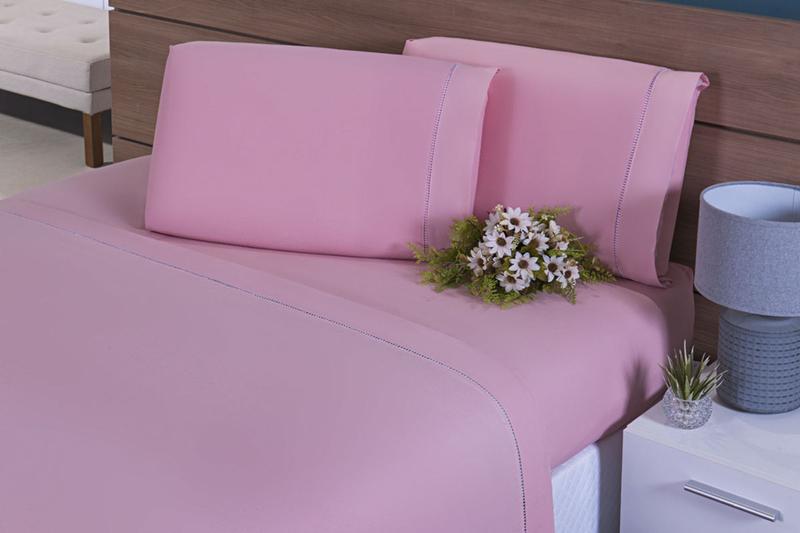 Imagem de Lençol Viúva 3 Peças 128x188x30 C/ Elástico100% ALG 200 Fios ROSE