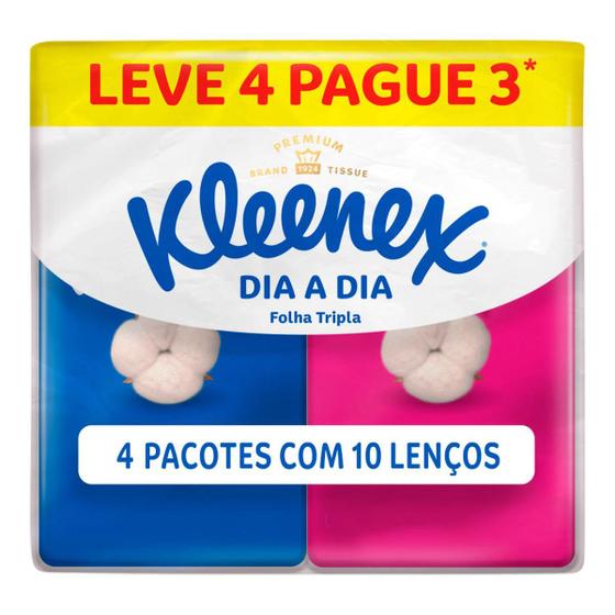 Lenços De Papel Descartáveis Kleenex Dia A Dia Suave 4 Pacotes C/10un Menor preço em Lenços De Papel Descartáveis Kleenex Dia A Dia Suave 4 Pacotes C/10un
