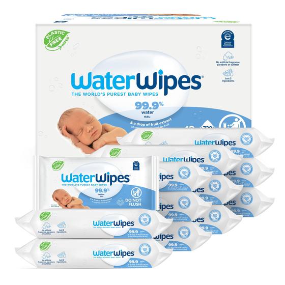 Imagem de Lenços Umedecidos Biodegradáveis WaterWipes - 99,9% Água - Hipoalergênicos - 720 Unidades (12 Pacotes)