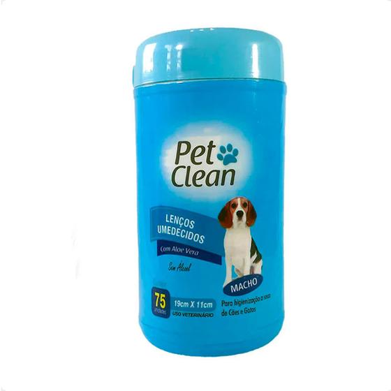 Imagem de Lenços Umedecidos Macho Pet Clean para Cães e Gatos - 75 Unidades