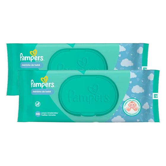 Imagem de Lenços Umedecidos Pampers Cheirinho de Bebê 48 Unidades  Kit com duas unidades