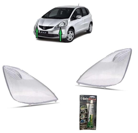 Imagem de Lente Farol Principal Honda Fit 2009 a 2012 Par + Cola