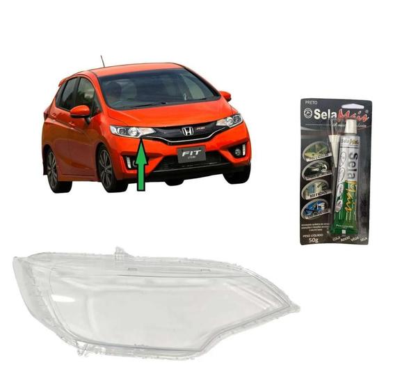 Imagem de Lente Farol Principal Honda Fit 2014 a 2021 Direito + Cola